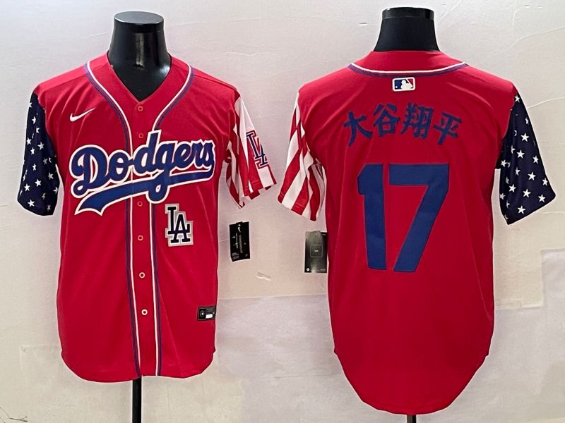 Men Los Angeles Dodgers #17 Ohtani Red a generation of national flags Joint name 2025 Nike MLB Jersey style 12->los angeles dodgers->MLB Jersey